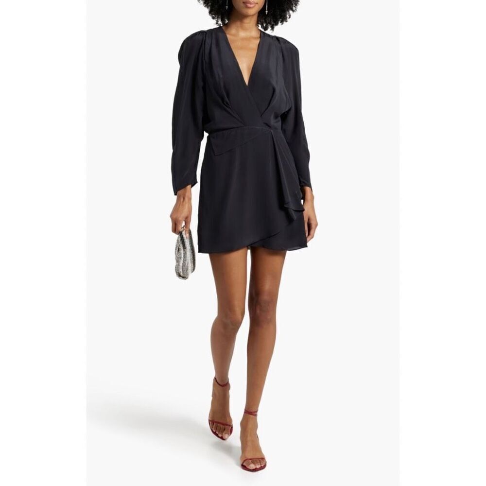 IRO Genara Black Silk Mini Dress Large 40 NWT LBD Wedding Guest Cocktail Party